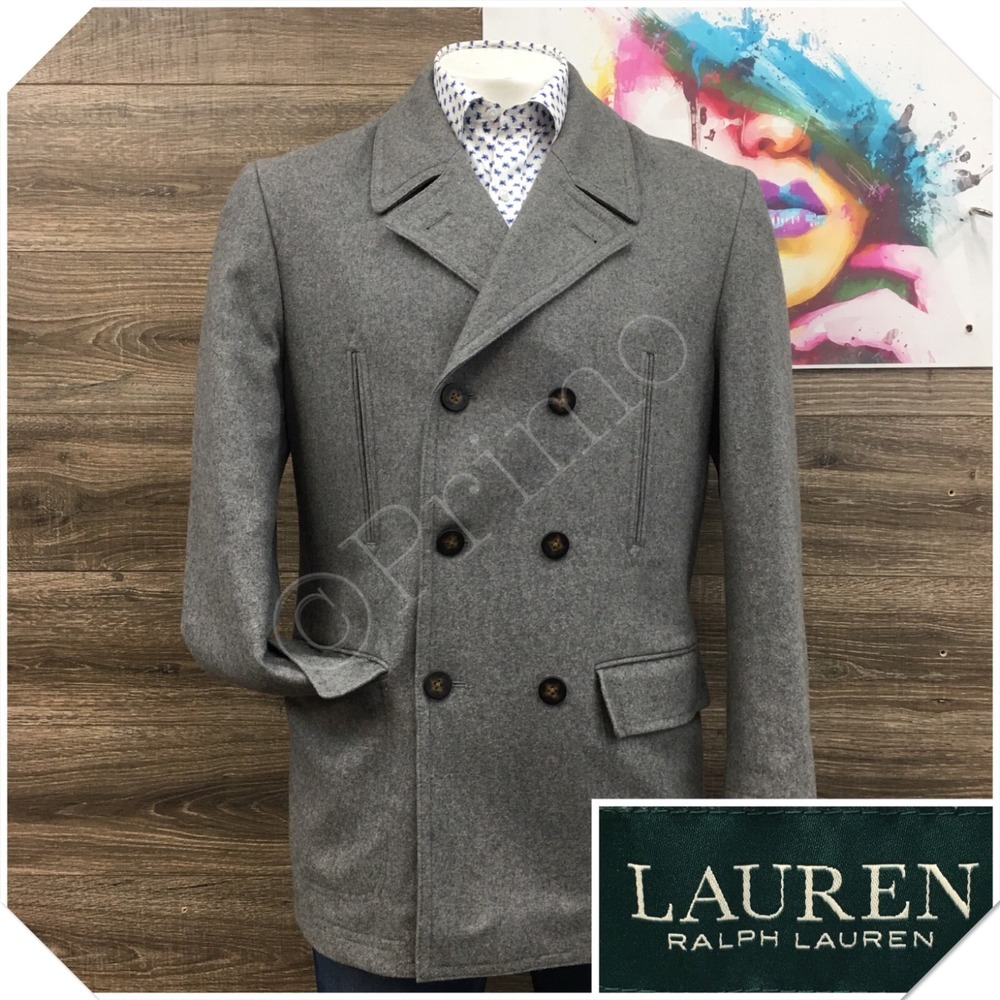 RALPH LAUREN Mens Wool Overcoat Long Coat Jacket Size 44R Casual Quilted